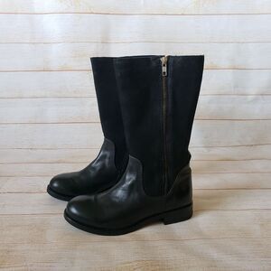 FLY London Leather Suede Calf Boots Round Toe Black Women's Size 37